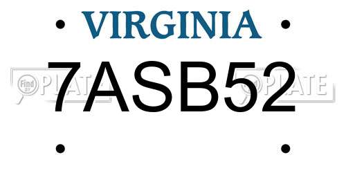 7ASB52 Virginia License Plate