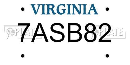 7ASB82 Virginia License Plate