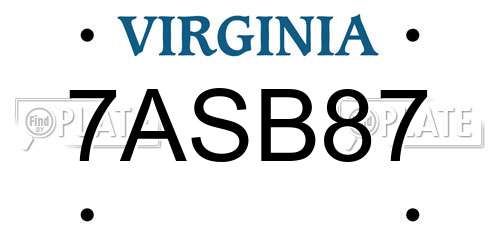 7ASB87 Virginia License Plate