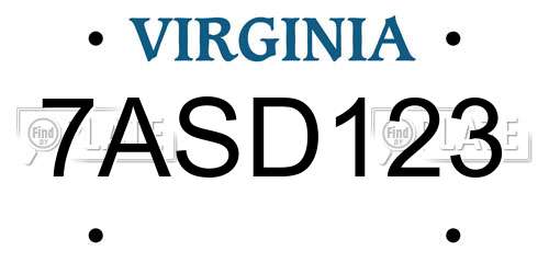 7ASD123 Virginia License Plate