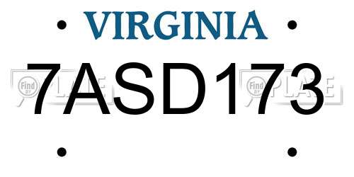 7ASD173 Virginia License Plate