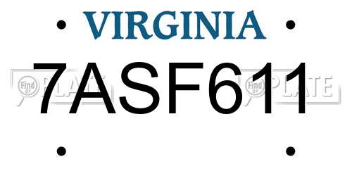 7ASF611 Virginia License Plate