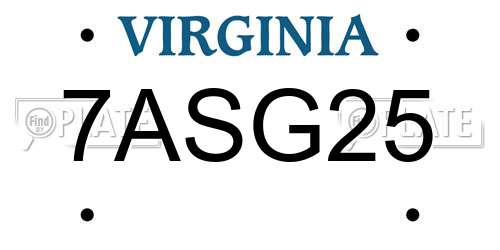 7ASG25 Virginia License Plate