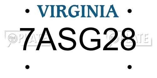 7ASG28 Virginia License Plate