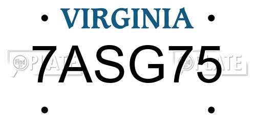 7ASG75 Virginia License Plate