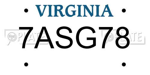 7ASG78 Virginia License Plate