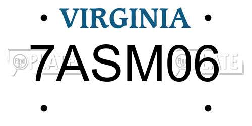 7ASM06 Virginia License Plate