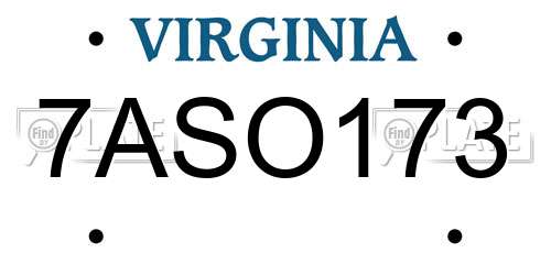 7ASO173 Virginia License Plate