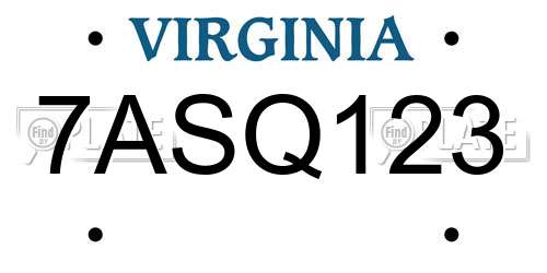 7ASQ123 Virginia License Plate