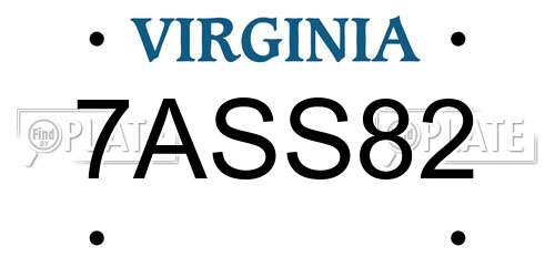 7ASS82 Virginia License Plate