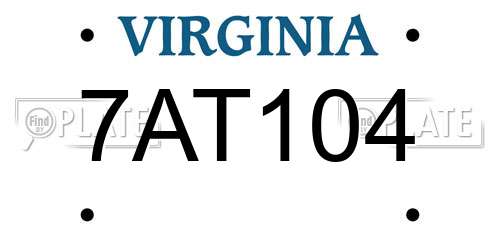 7AT104 Virginia License Plate