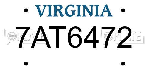 7AT6472 Virginia License Plate