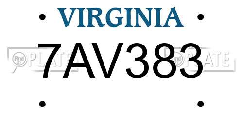7AV383 Virginia License Plate