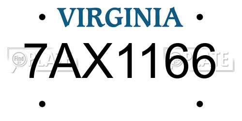 7AX1166 Virginia License Plate