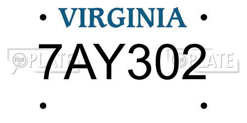 7AY302 Virginia License Plate
