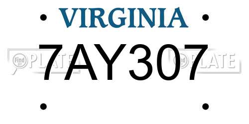 7AY307 Virginia License Plate