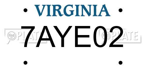 7AYE02 Virginia License Plate
