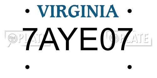 7AYE07 Virginia License Plate