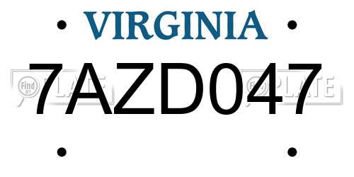 7AZD047 Virginia License Plate