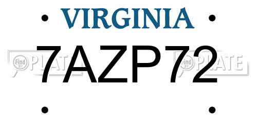 7AZP72 Virginia License Plate