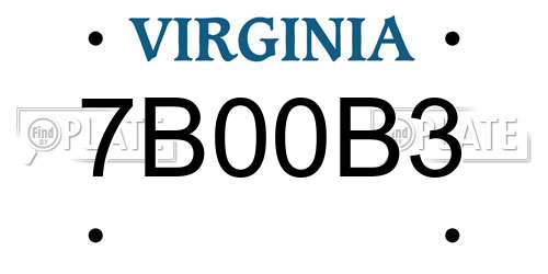 7B00B3 Virginia License Plate