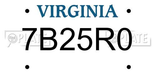 7B25R0 Virginia License Plate