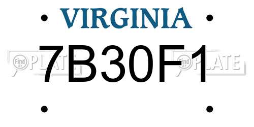 7B30F1 Virginia License Plate