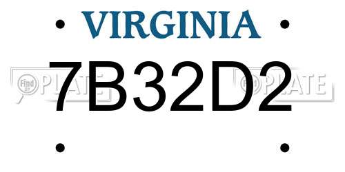 7B32D2 Virginia License Plate