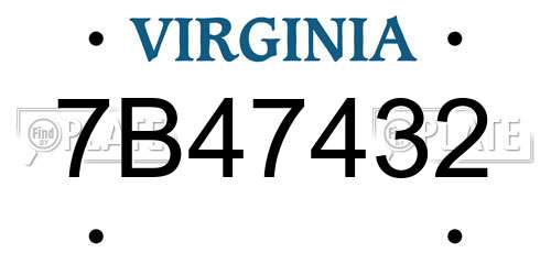 7B47432 Virginia License Plate