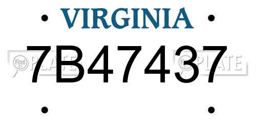 7B47437 Virginia License Plate