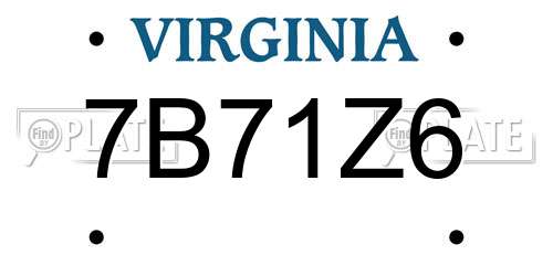 7B71Z6 Virginia License Plate