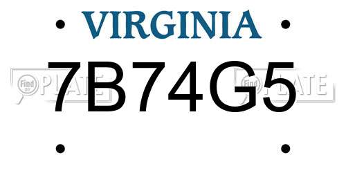 7B74G5 Virginia License Plate