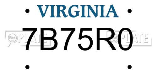 7B75R0 Virginia License Plate