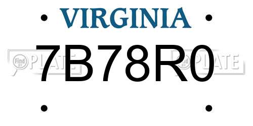 7B78R0 Virginia License Plate