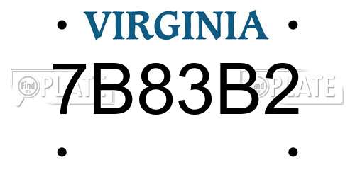 7B83B2 Virginia License Plate