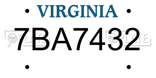 7BA7432 Virginia License Plate