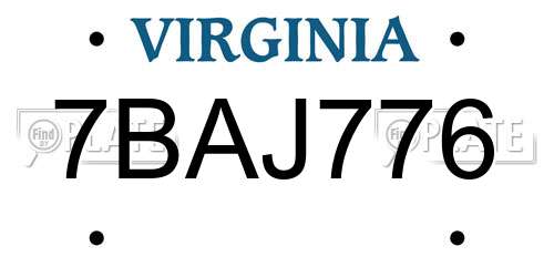 7BAJ776 Virginia License Plate