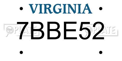 7BBE52 Virginia License Plate