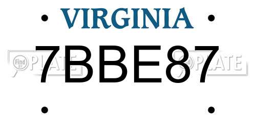 7BBE87 Virginia License Plate