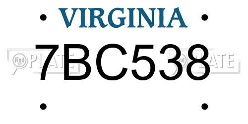 7BC538 Virginia License Plate