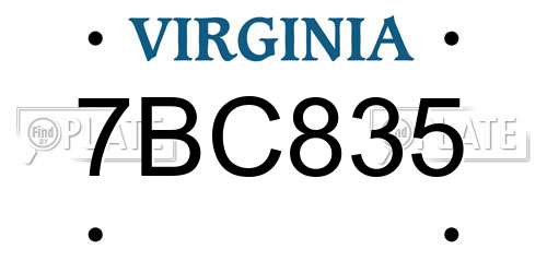 7BC835 Virginia License Plate