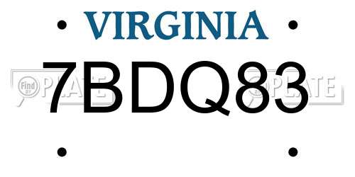 7BDQ83 Virginia License Plate