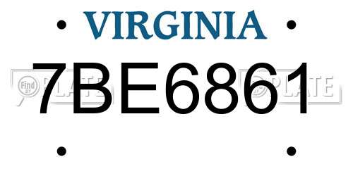 7BE6861 Virginia License Plate