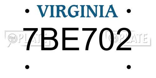 7BE702 Virginia License Plate