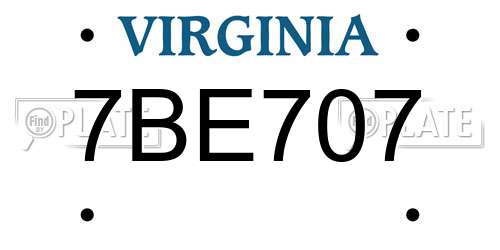 7BE707 Virginia License Plate