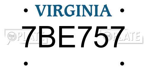 7BE757 Virginia License Plate