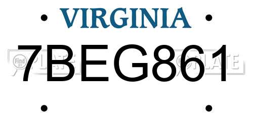 7BEG861 Virginia License Plate