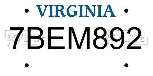 7BEM892 Virginia License Plate