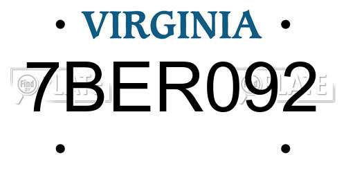 7BER092 Virginia License Plate