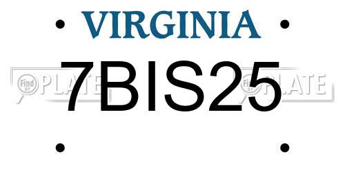 7BIS25 Virginia License Plate